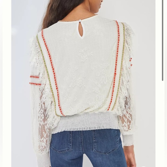 Anthropologie Bl^nk London Tali Embroidered Lace Top Peasant Fall Size XS - Picture 2 of 14